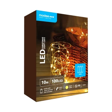 Modee Karácsonyi LED Fényfüzér Réz Melegfehér elemes - 100 LED/10m/10cm - ML-C2012