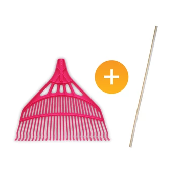 Műanyag lombseprű, nyellél - 28 fogú - Pink - 85161