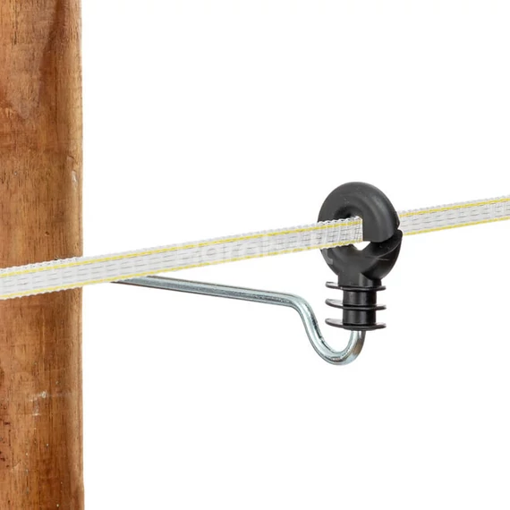 Gyűrűs szigetelő, hosszú, facsavarral - hajlított villanypásztor szalaggal