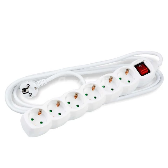 Technik Elosztó 6 utas 3m kábellel 1,5mm2 rézkábel + kapcsoló (fehér) 16A - 780016