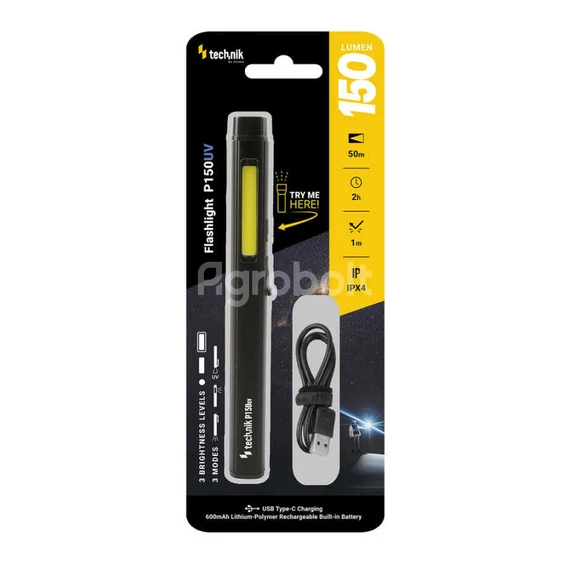 Technik Elemlámpa P150UV (akkumulátoros) LED+UV + USB-C (150 lumen)