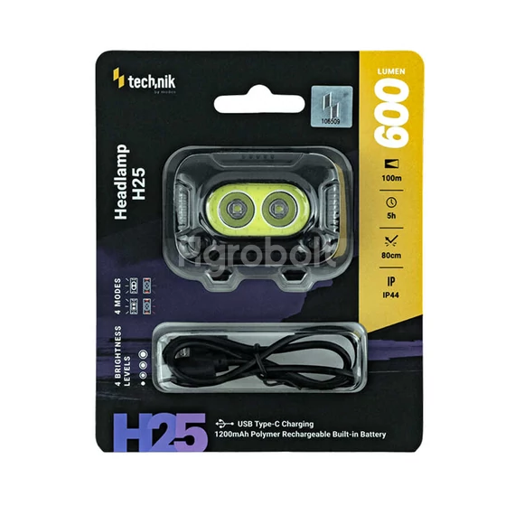 Technik Fejlámpa H25 LED - USB Type-C (600 lumen)