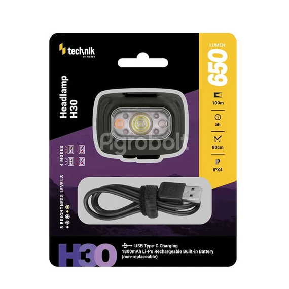 Technik Fejlámpa H30 SST 20 LED + Vörös fény - USB Type-C (650 lumen)