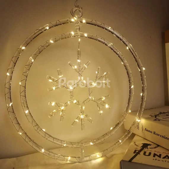 Karácsonyi ablakdísz, hópehely melegfehér