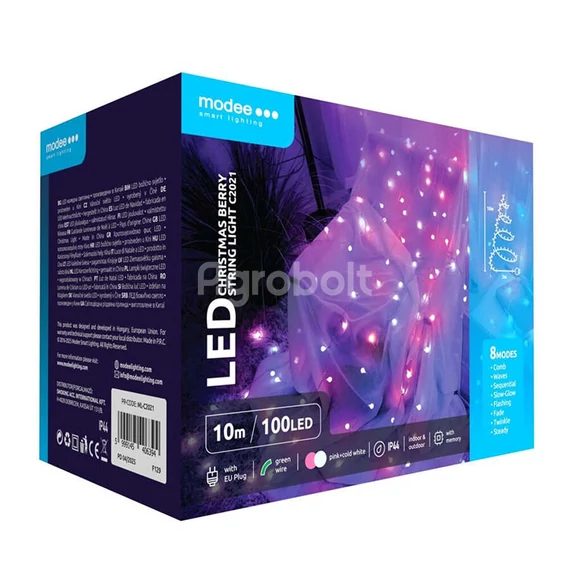 Karácsonyi fényüzér pink-hidegfehér 100 LED/10m