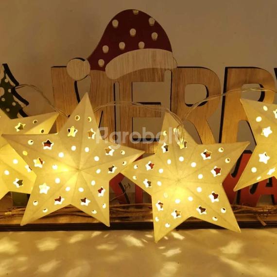 Karácsonyi fényfüzér nagy csillagok, melegfehér