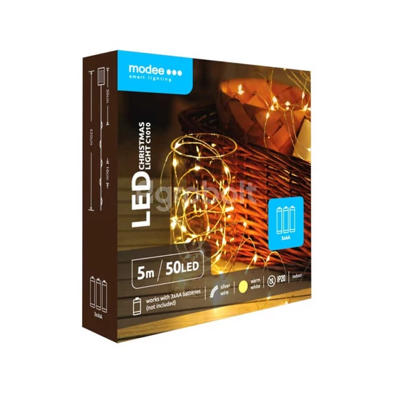 Modee Karácsonyi LED Fényfüzér Réz Melegfehér elemes - 50 LED/5m/10cm - ML-C1010