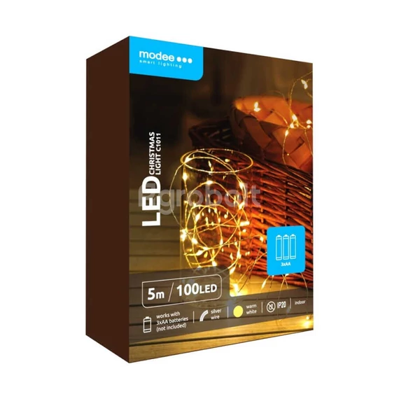 Modee Karácsonyi LED Fényfüzér Réz Melegfehér elemes - 100 LED/5m/10cm - ML-C1011