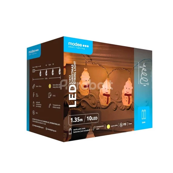 Modee Karácsonyi LED Dekorfény Hóemberek Melegfehér elemes - 10 LED/1,35m/15cm - ML-C1012