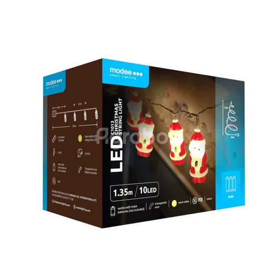 Modee Karácsonyi LED Dekorfény Mikulás Melegfehér elemes - 10 LED/1,35m/15cm - ML-C1013