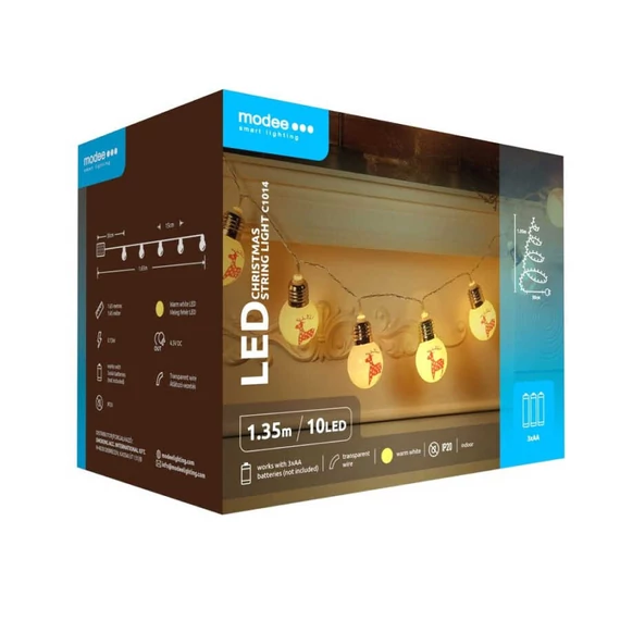 Modee Karácsonyi LED Dekorfény Szarvasok Melegfehér elemes - 10 LED/1,35m/15cm - ML-C1014