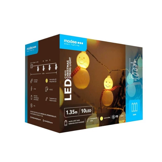 Modee Karácsonyi LED Dekorfény Melegfehér elemes - 10 LED/1,35m/15cm - ML-C1015