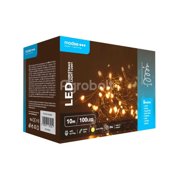 Modee Karácsonyi LED Fényfüzér Plastic Melegfehér - 100 LED/10m/10cm - ML-C2001