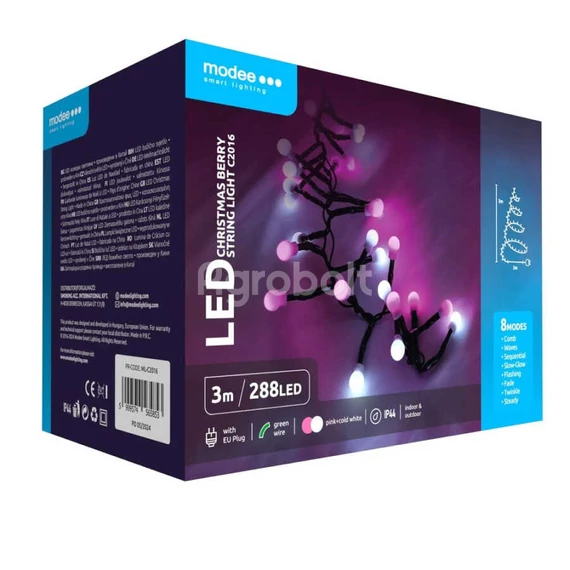 Modee Karácsonyi LED Füzér Berry Plastic Pink-Hidegfehér - 288 LED/3m