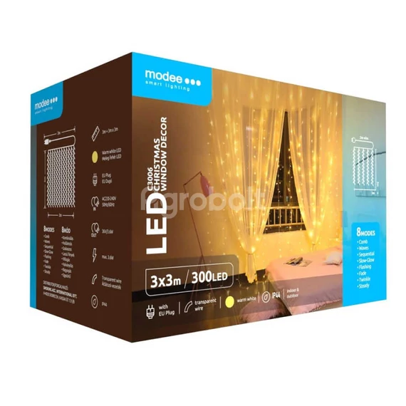 Modee Karácsonyi LED Fényfüggöny melegfehér - 300 LED/3m x 3m  - ML-C3006
