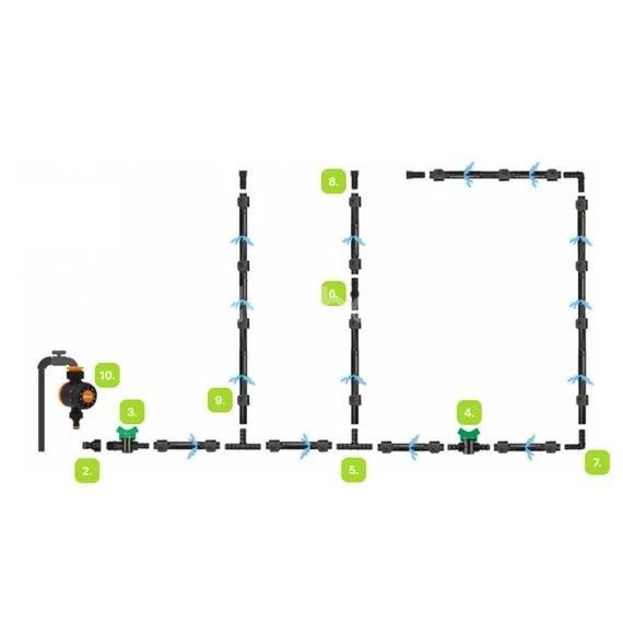 Bradas Csepegtető Öntöző szett - Water Flow Drip - összeállítási rajz