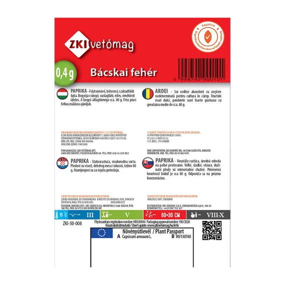 Bácskai fehér paprika vetőmag 0