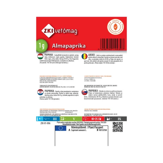 Paprika vetőmag Almapaprika 1g - ZKI vetőmag - info - zki7007