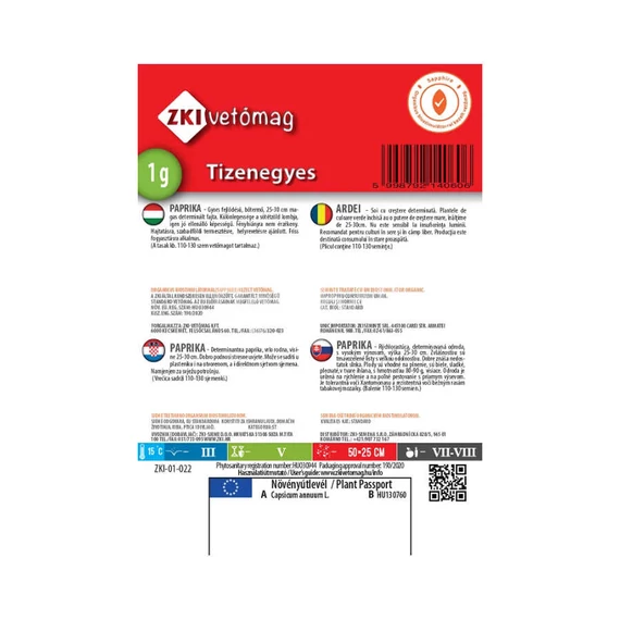 Paprika vetőmag Tizenegyes 1g - ZKI vetőmag - info - zki7004