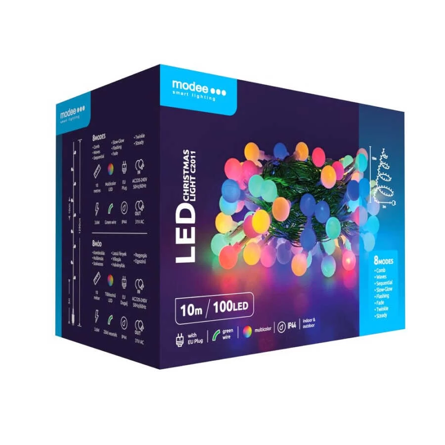 Modee Karácsonyi LED Füzér Berry Plastic színes - 100 LED/10m/10cm