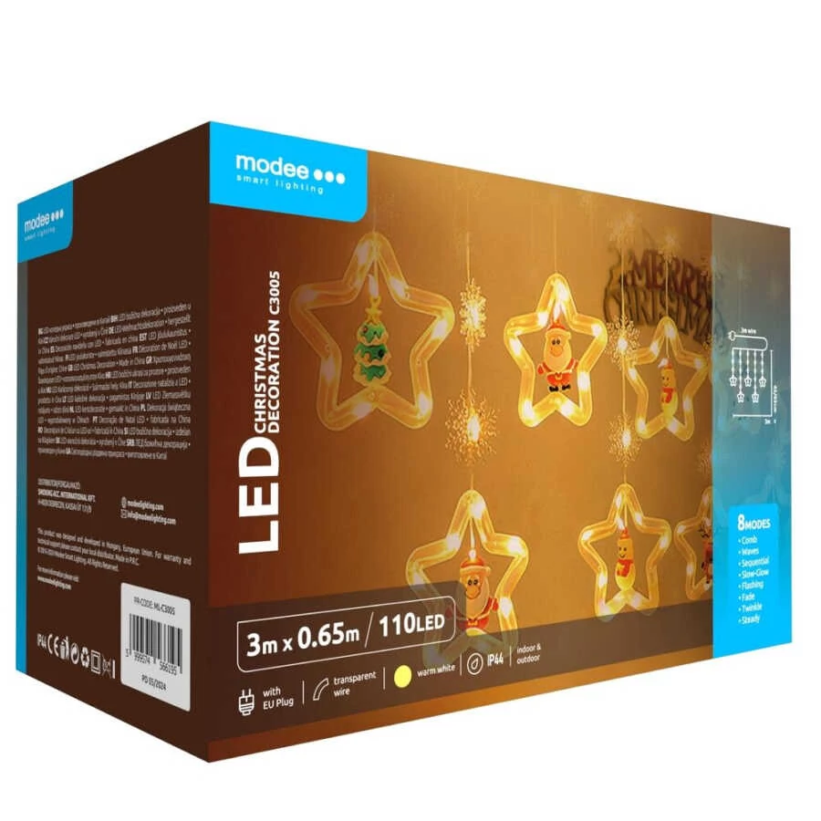 Modee Karácsonyi LED Dekorfény csillagok melegfehér - 110 LED/3 m